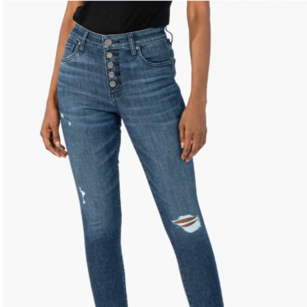KUT from the Kloth, Mia Ripped Exposed Button High Waist Skinny Jeans, sz 6